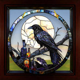Gothic Raven Sun Catcher Round Acrylic Window Hanging Moon Crow Home Decor