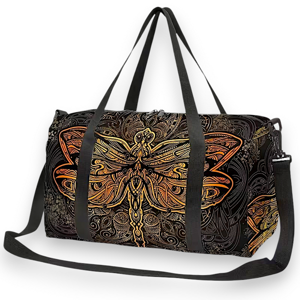Gothic Dragonfly Duffel Bag Gold Insect Dark Fantasy Travel Gym Tote