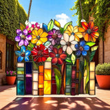 Colorful Flowers & Books Faux Stained Glass Acrylic Window Suncatcher 8"