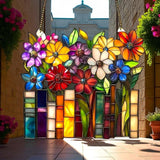Colorful Flowers & Books Faux Stained Glass Acrylic Window Suncatcher 8"