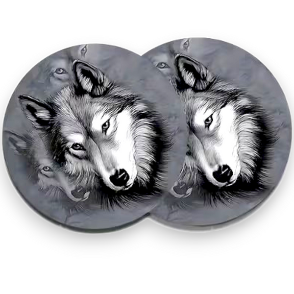 White Wolf Car Coasters 2pc  Animal Cup Holder Insert