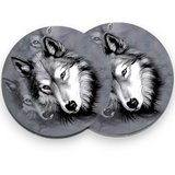 White Wolf Car Coasters 2pc  Animal Cup Holder Insert