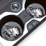 White Wolf Car Coasters 2pc  Animal Cup Holder Insert