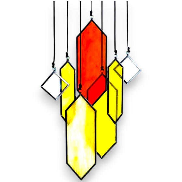 7pc Yellow Stained Glass Sun Catcher Geometric Window Hanging Decor Gift