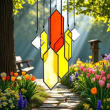 7pc Yellow Stained Glass Sun Catcher Geometric Window Hanging Decor Gift