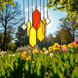 7pc Yellow Stained Glass Sun Catcher Geometric Window Hanging Decor Gift