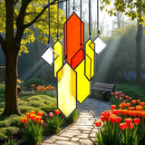 7pc Yellow Stained Glass Sun Catcher Geometric Window Hanging Decor Gift