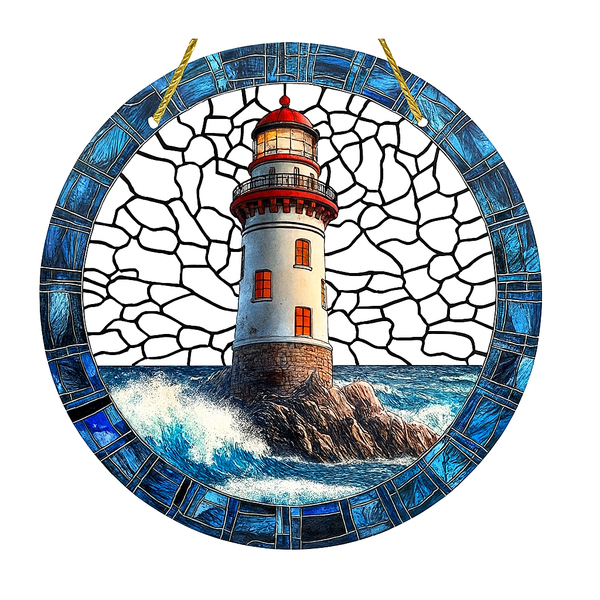 Lighthouse Acrylic Suncatcher 2D Flat 8"x8" Ocean Nautical Wall Art