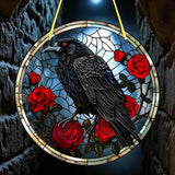 Raven & Red Roses Suncatcher 8" Gothic Window Hanging Decor 2D Flat Acrylic Art