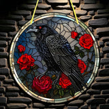 Raven & Red Roses Suncatcher 8" Gothic Window Hanging Decor 2D Flat Acrylic Art
