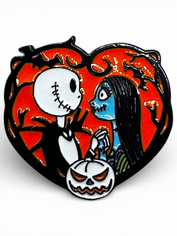 Jack & Sally Heart Enamel Pin – Nightmare Before Christmas Halloween Gift