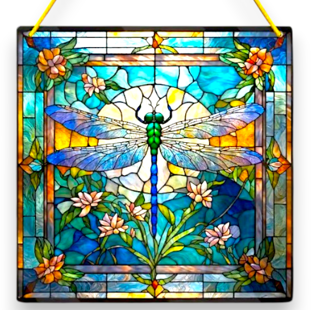 Dragonfly Stained Glass Style Suncatcher 8" Acrylic Window Hanging Decor