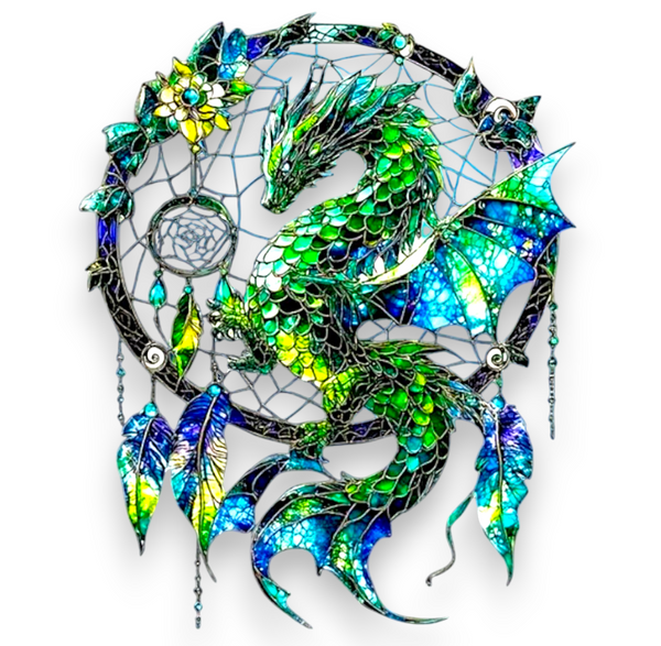 Fantasy Dragon Dreamcatcher Suncatcher 8" Hanging Window Decor Acrylic Art