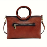 Vintage Leather Handbag Floral Embossed Red Tote Ring Handle Boho Chic