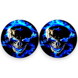 Blue Flame Skull Car Coasters 2pc Gothic Cup Holder Insert Universal
