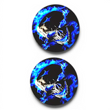 Blue Flame Skull Car Coasters 2pc Gothic Cup Holder Insert Universal