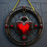 Gothic Red Heart Stained Glass Suncatcher – 2D Flat Hanging Window Decor