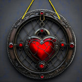 Gothic Red Heart Stained Glass Suncatcher – 2D Flat Hanging Window Decor
