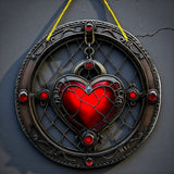 Gothic Red Heart Stained Glass Suncatcher – 2D Flat Hanging Window Decor